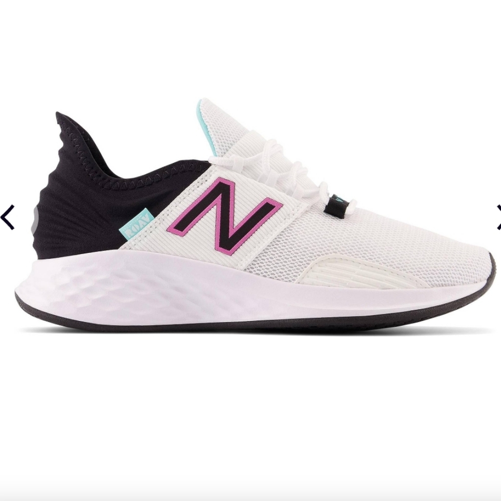 New Balance Women's White and Black Sneakers with Pink Accents